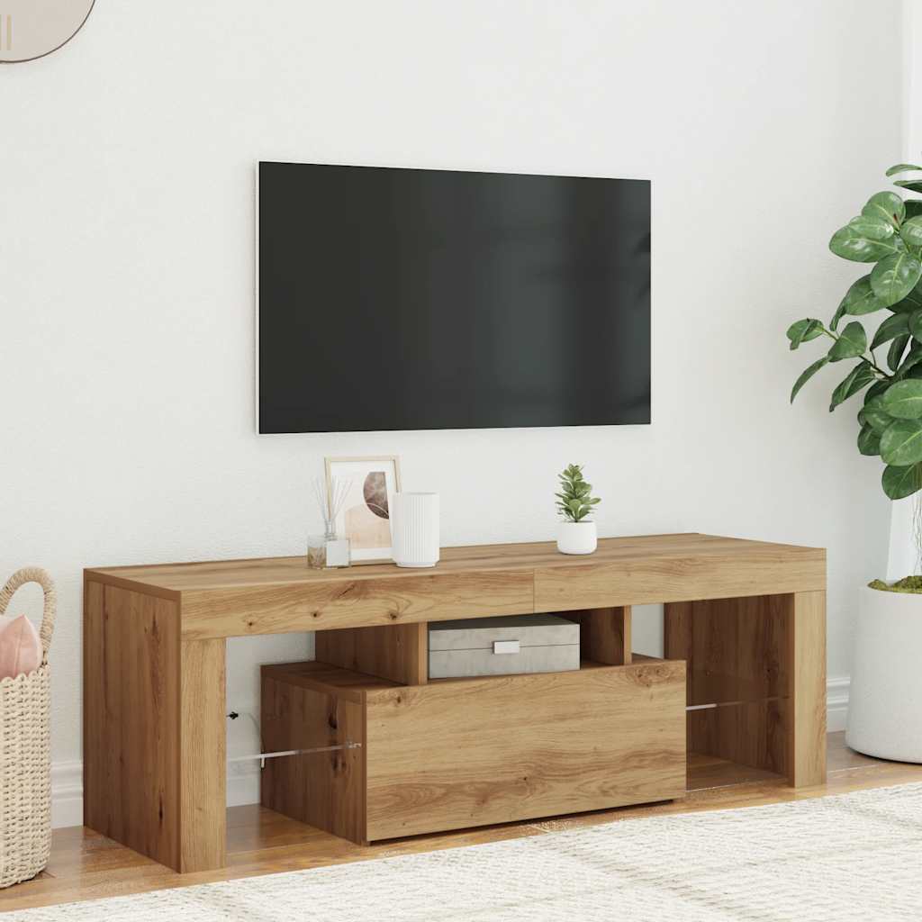 tv-bord m. LED-lys 120x36,5x40 cm konstrueret træ kunsteg