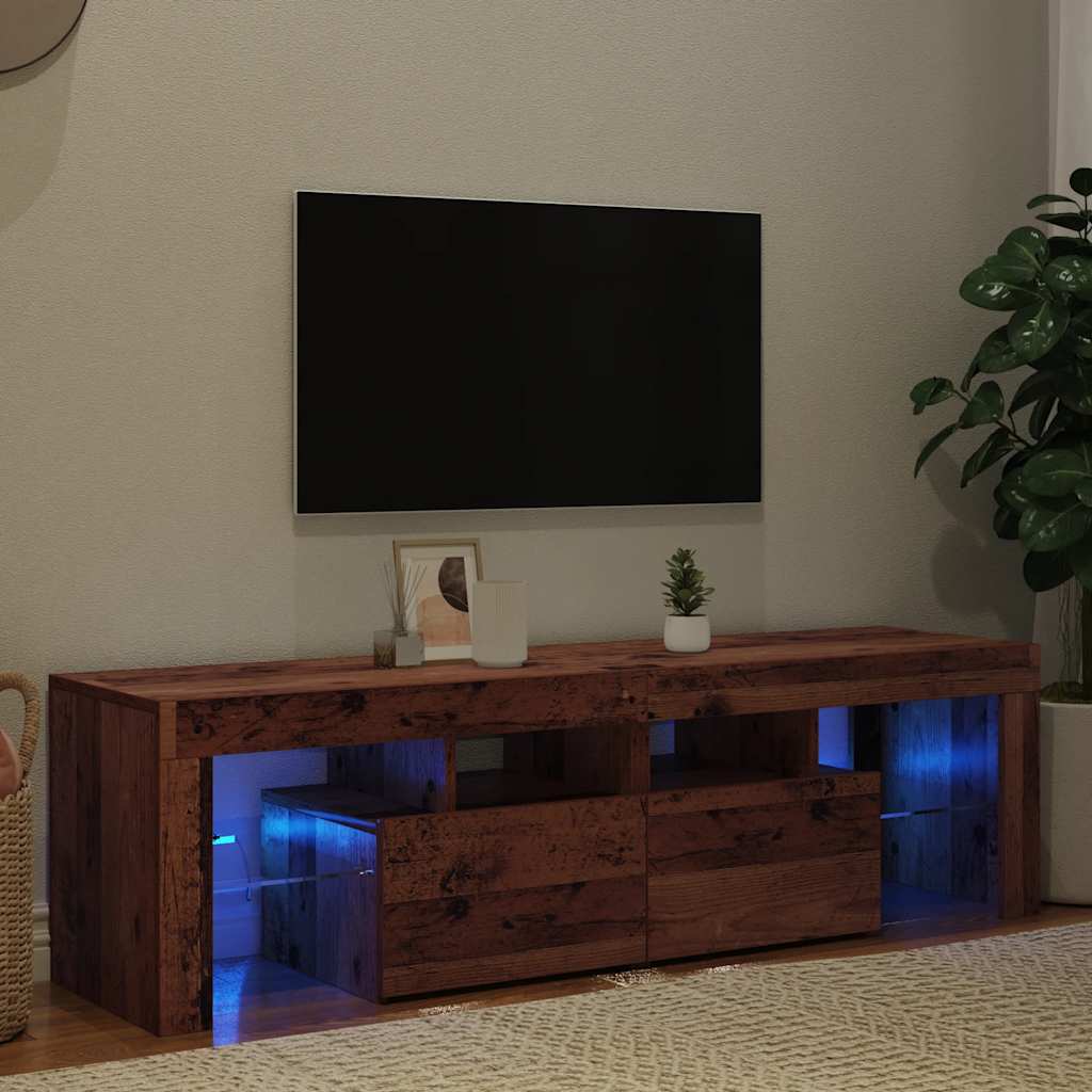 tv-bord m. LED-lys 140x36,5x40 cm konstrueret træ antikt træ