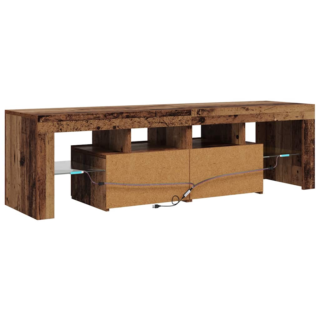 tv-bord m. LED-lys 140x36,5x40 cm konstrueret træ antikt træ