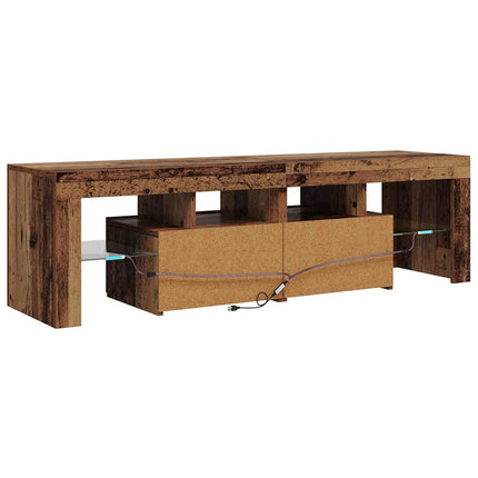tv-bord m. LED-lys 140x36,5x40 cm konstrueret træ antikt træ
