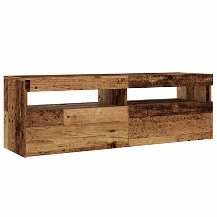 tv-bord m. LED-lys 120x35x40 cm konstrueret træ antikt træ