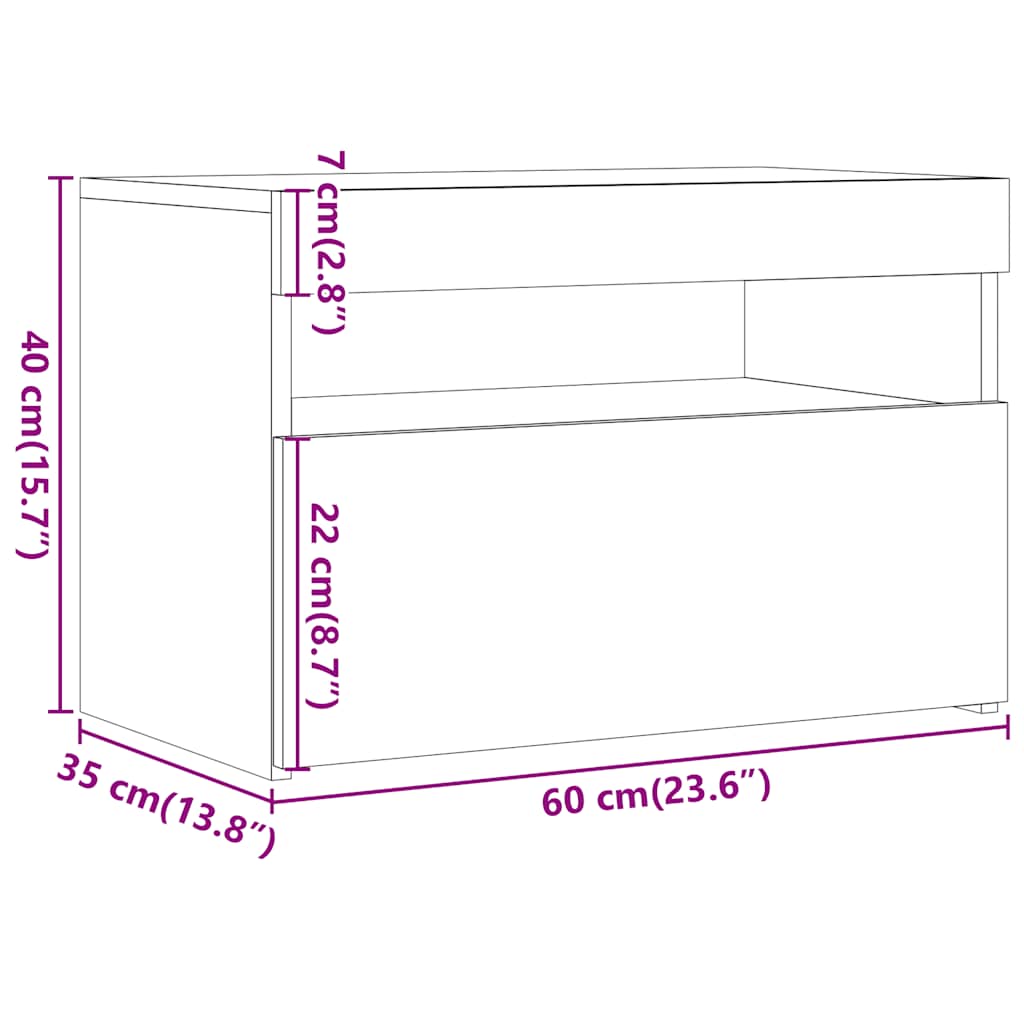 tv-bord med LED-lys 60x35x40 cm konstrueret træ kunsteg