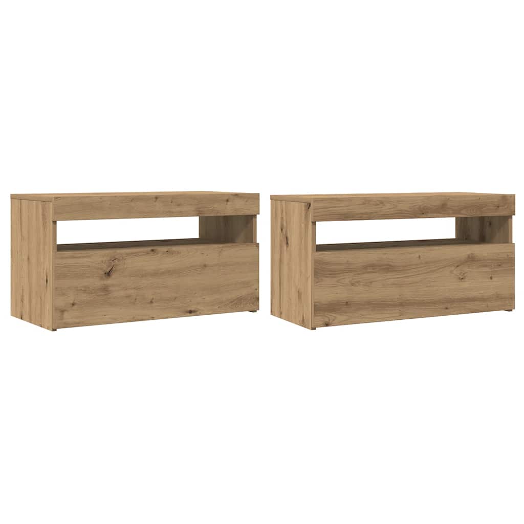 tv-bord med LED-lys 75x35x40 cm konstrueret træ kunsteg