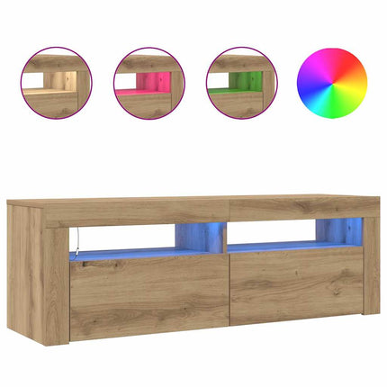 tv-bord med LED-lys 120x35x40 cm konstrueret træ kunsteg