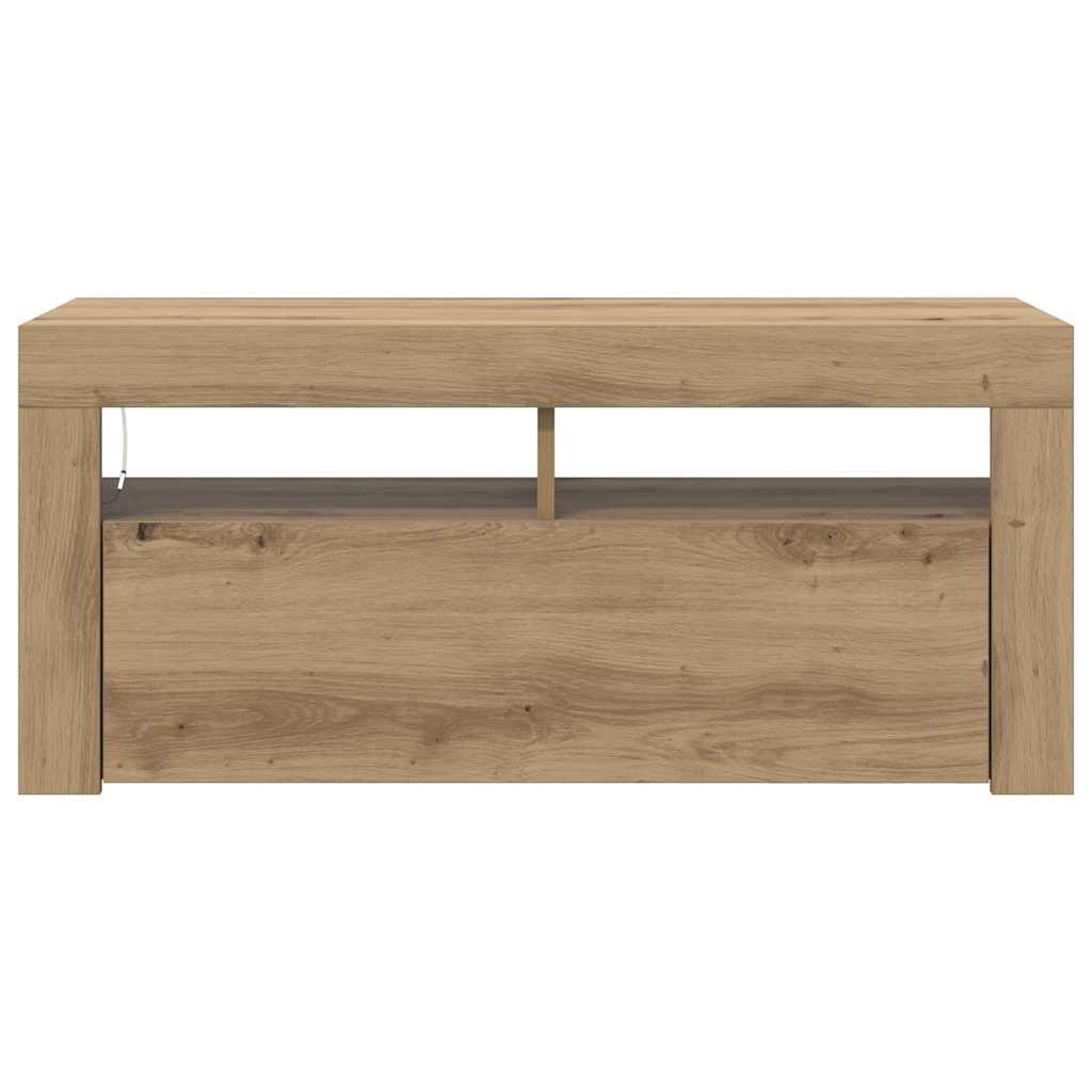 tv-bord med LED-lys 90x35x40 cm konstrueret træ kunsteg