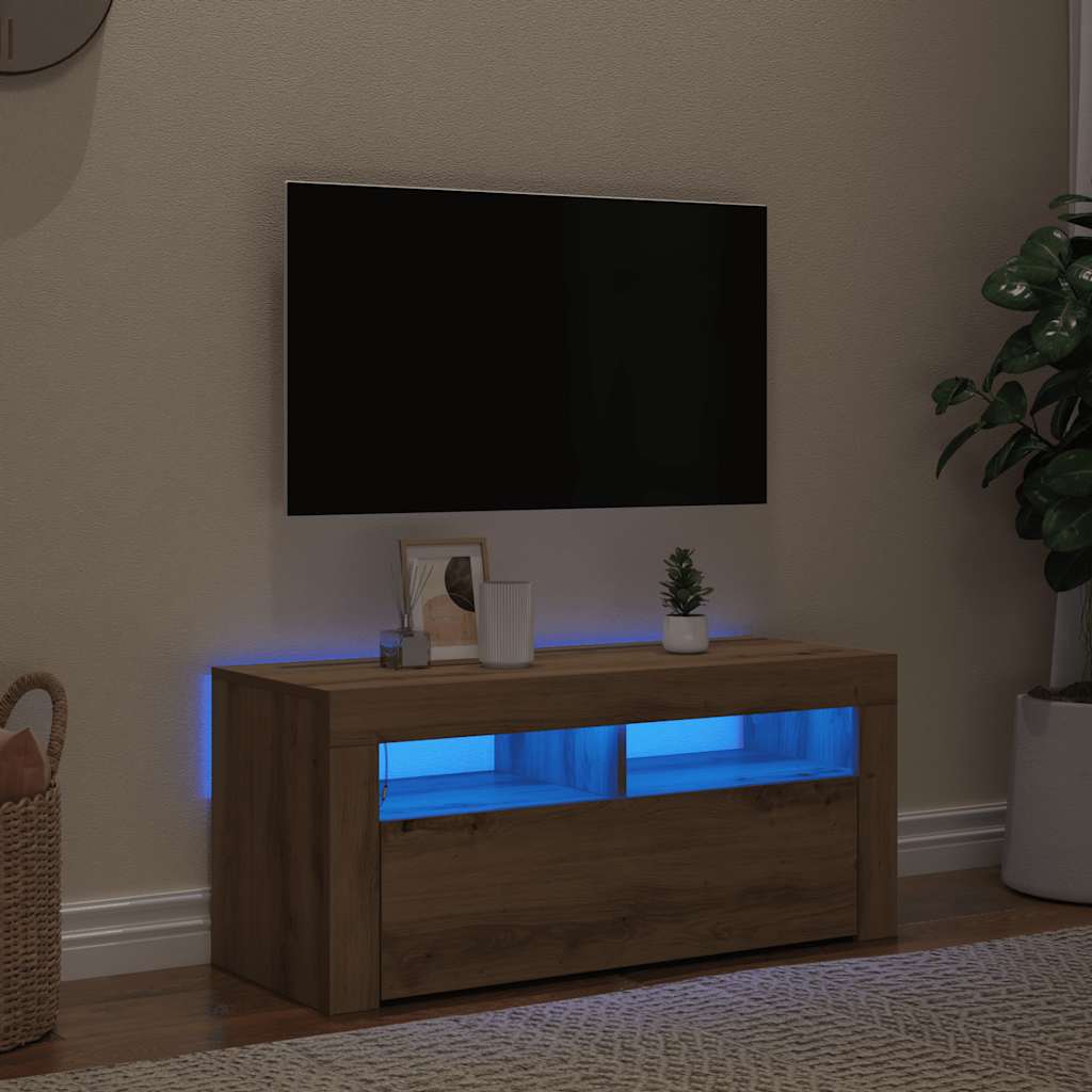 tv-bord med LED-lys 90x35x40 cm konstrueret træ kunsteg