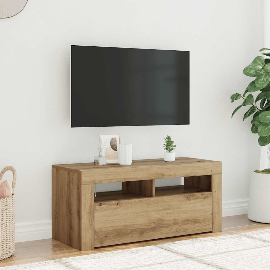 tv-bord med LED-lys 90x35x40 cm konstrueret træ kunsteg