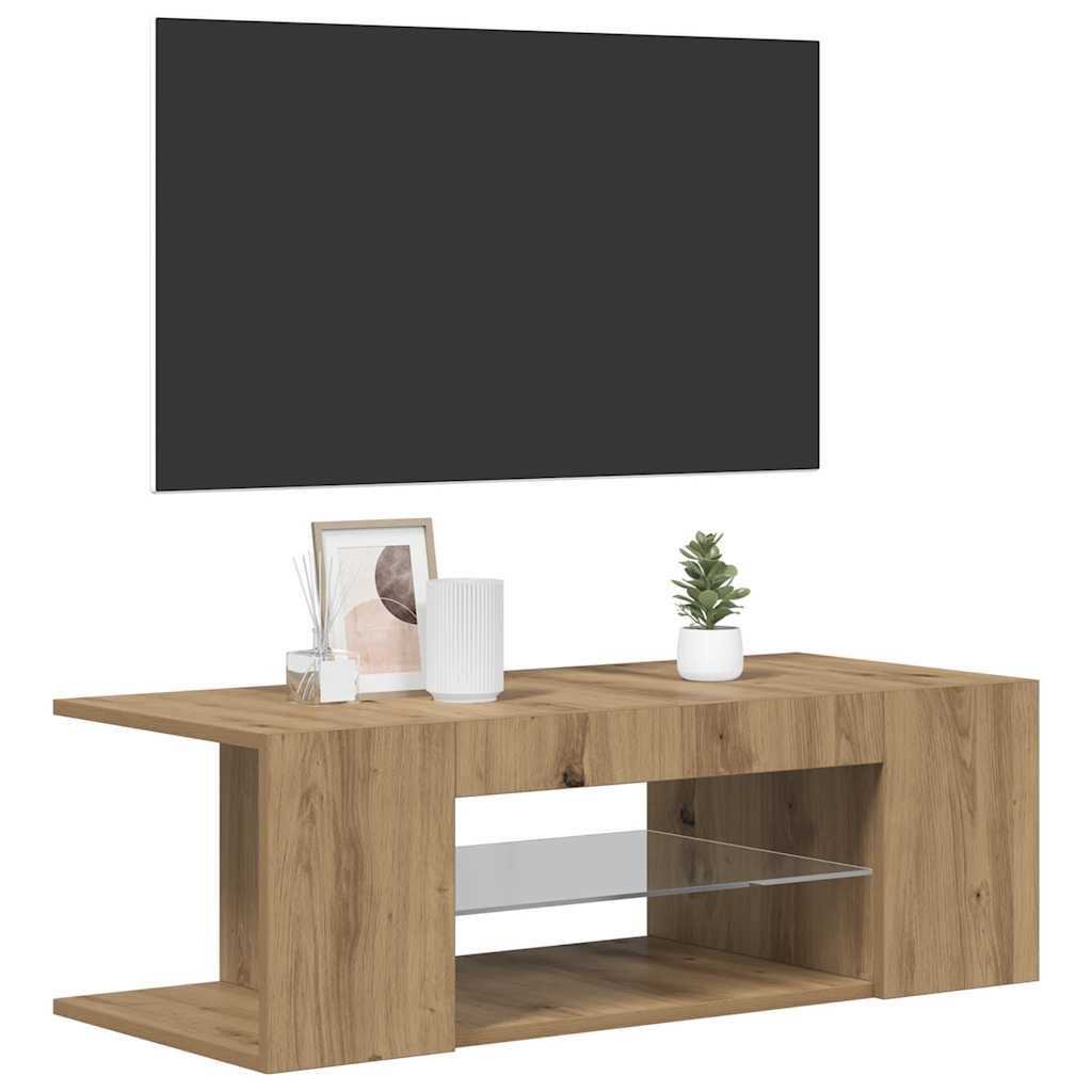 tv-bord med LED-lys 90x39x30 cm konstrueret træ kunsteg
