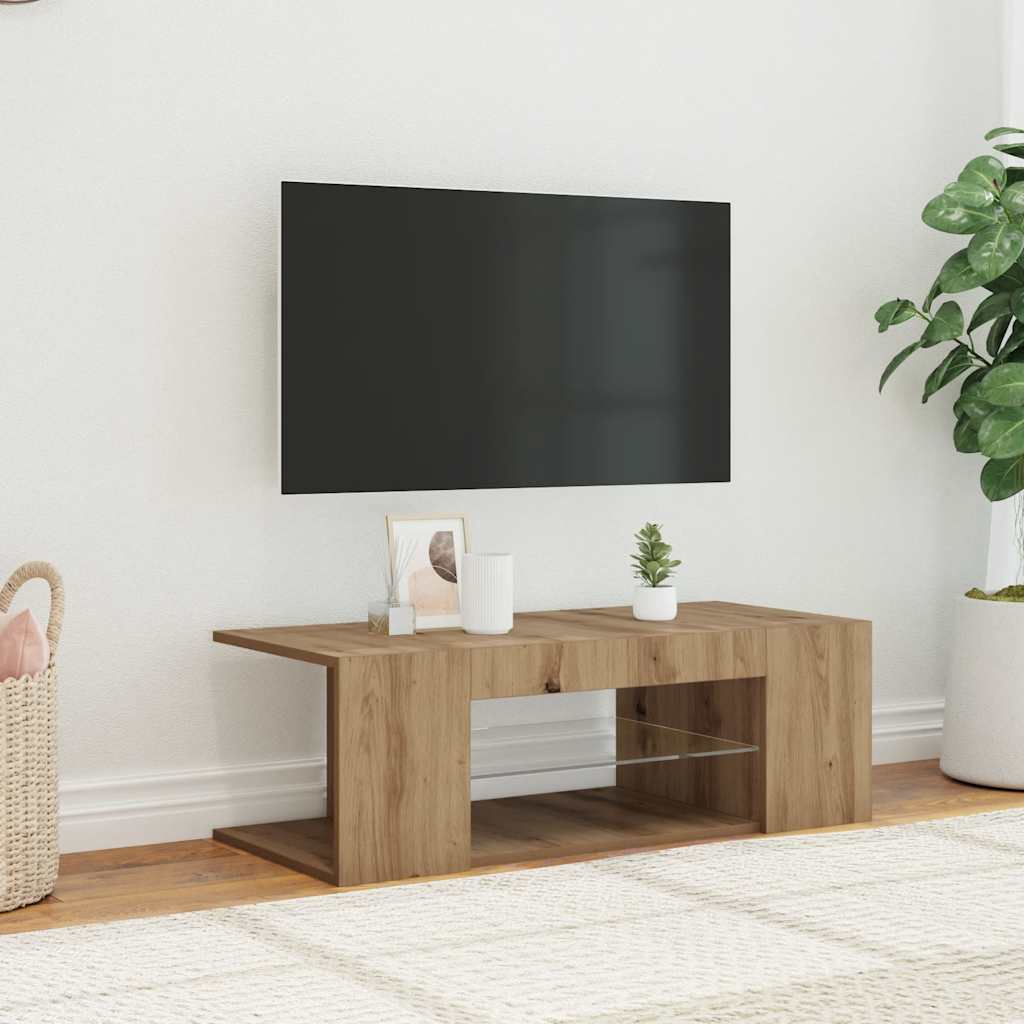 tv-bord med LED-lys 90x39x30 cm konstrueret træ kunsteg