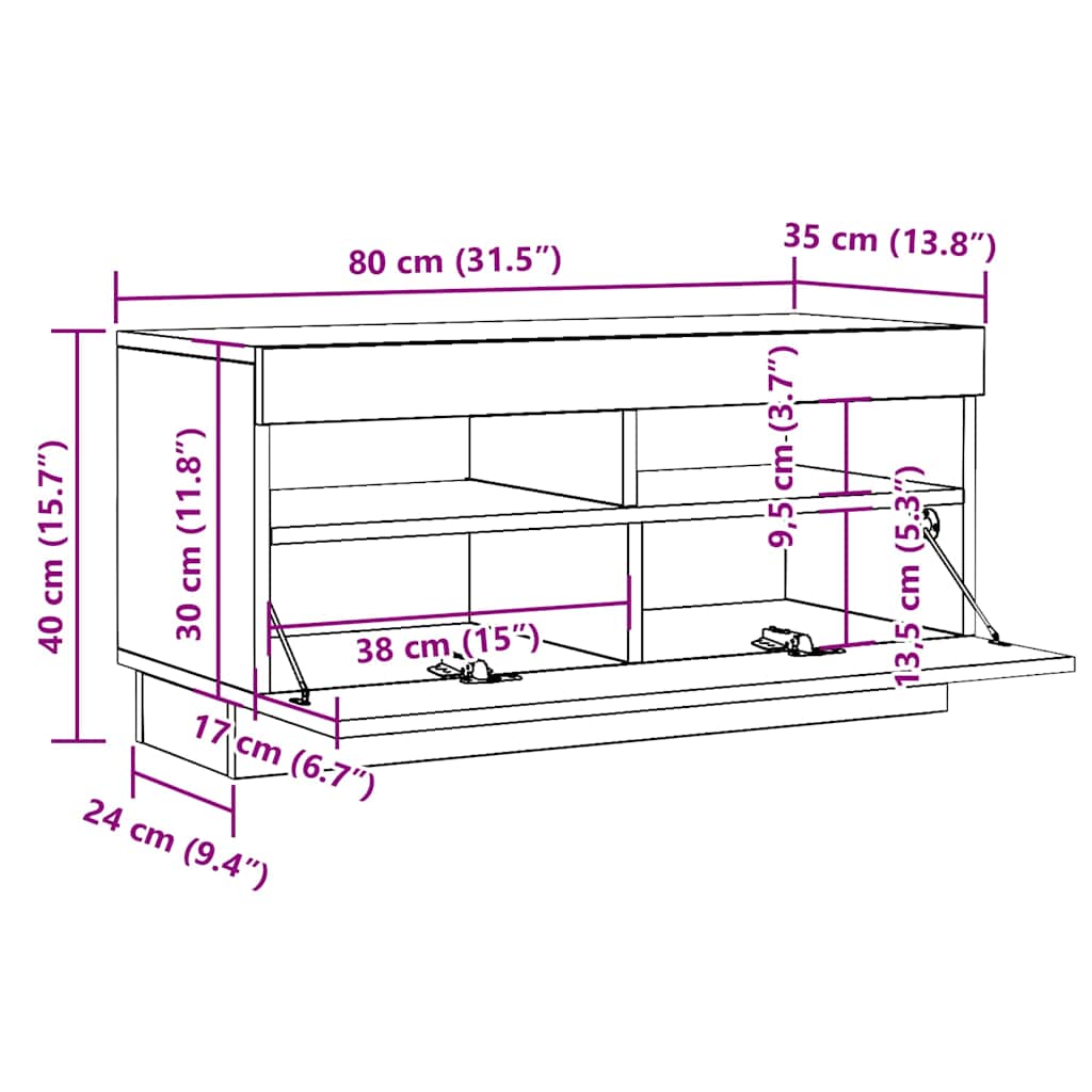 tv-bord med LED-lys 80x35x40 cm konstrueret træ kunsteg