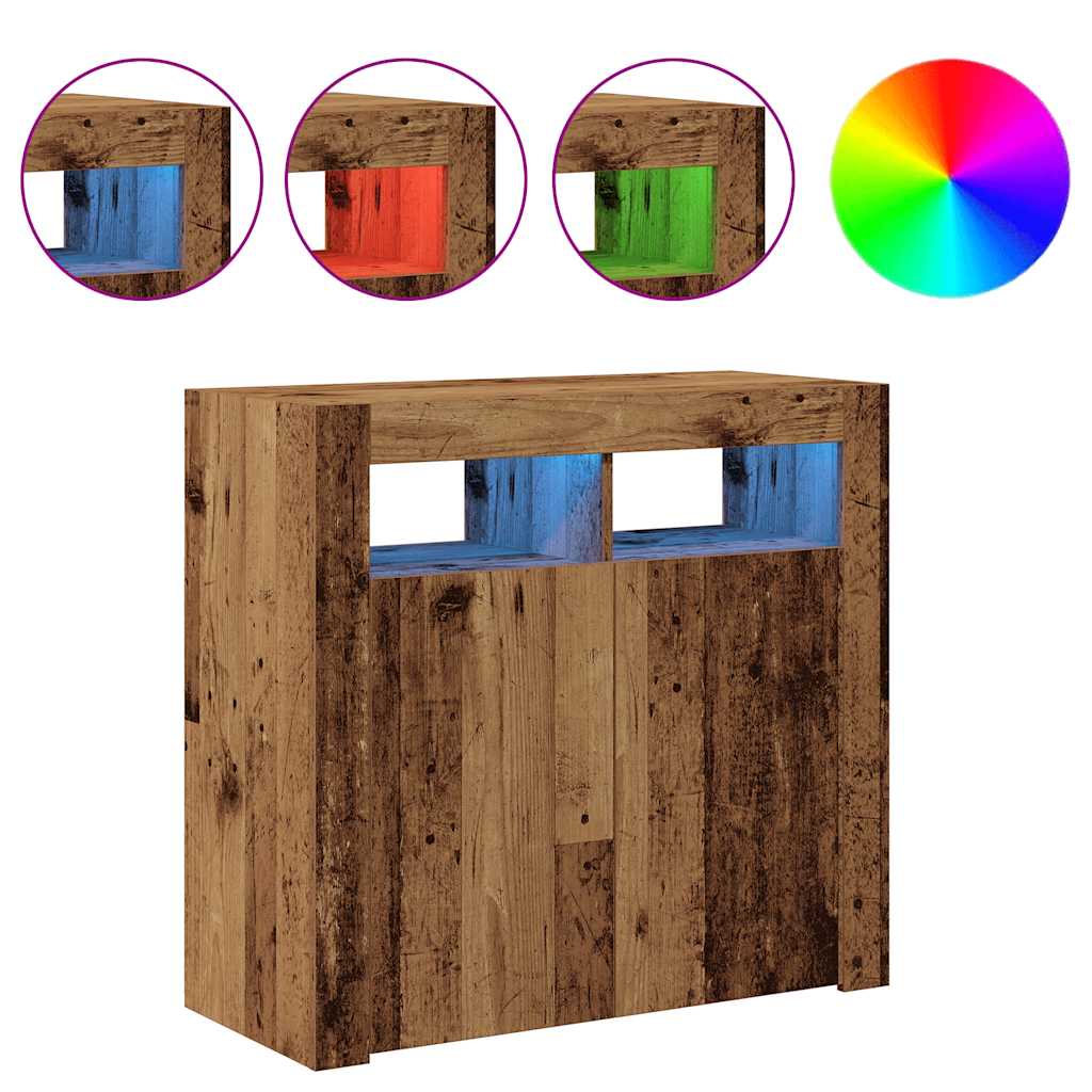 skænk med LED-lys 80x35x75 cm konstrueret træ antikt træ