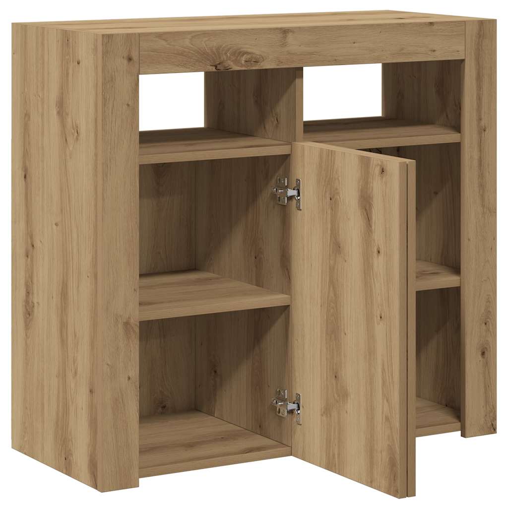 skænk med LED-lys 80x35x75 cm konstrueret træ kunsteg