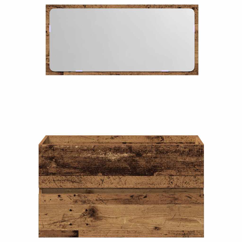 badeværelsesskab med spejl konstrueret træ antikt træ