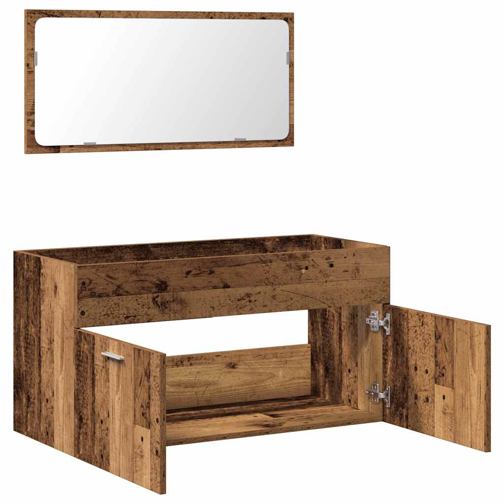 badeværelsesskab med spejl konstrueret træ antikt træ