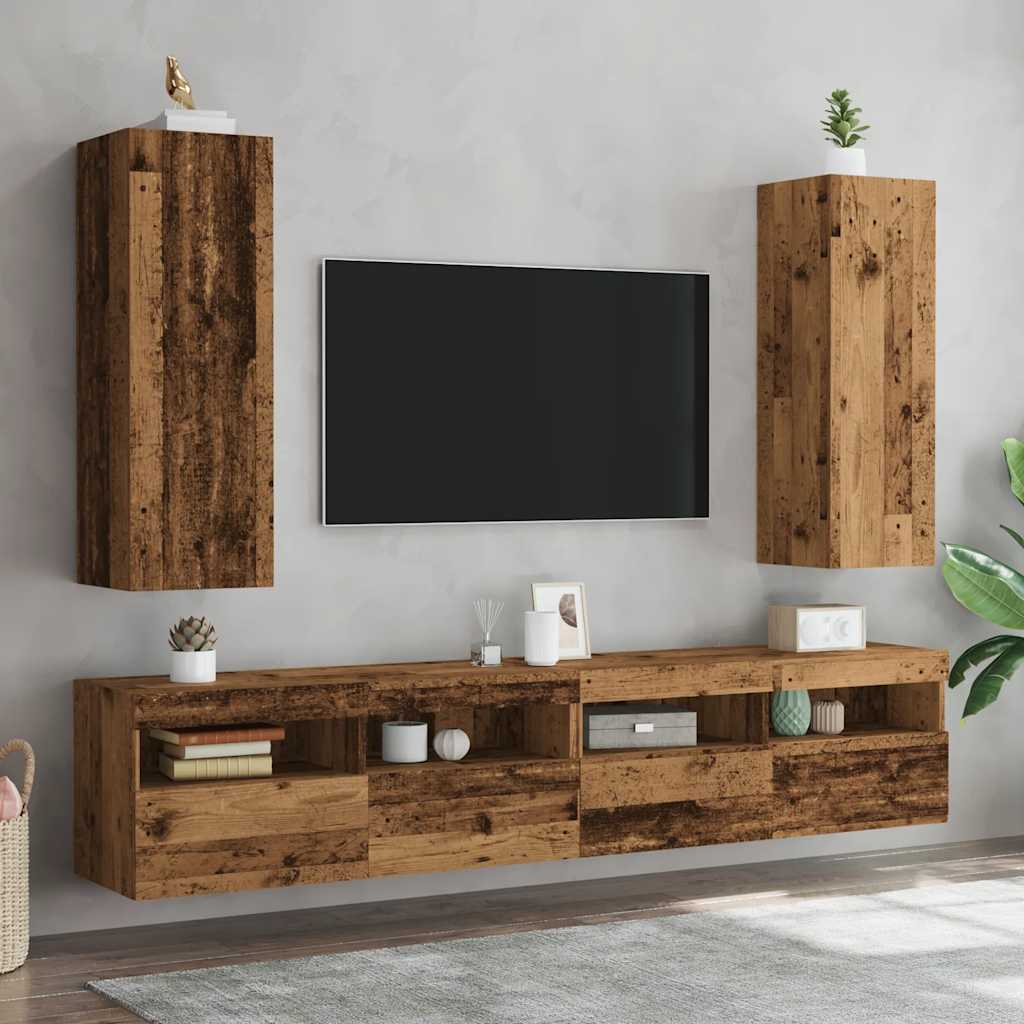 tv-skabe 2 stk. 30,5x30x90 cm konstrueret træ antikt træ