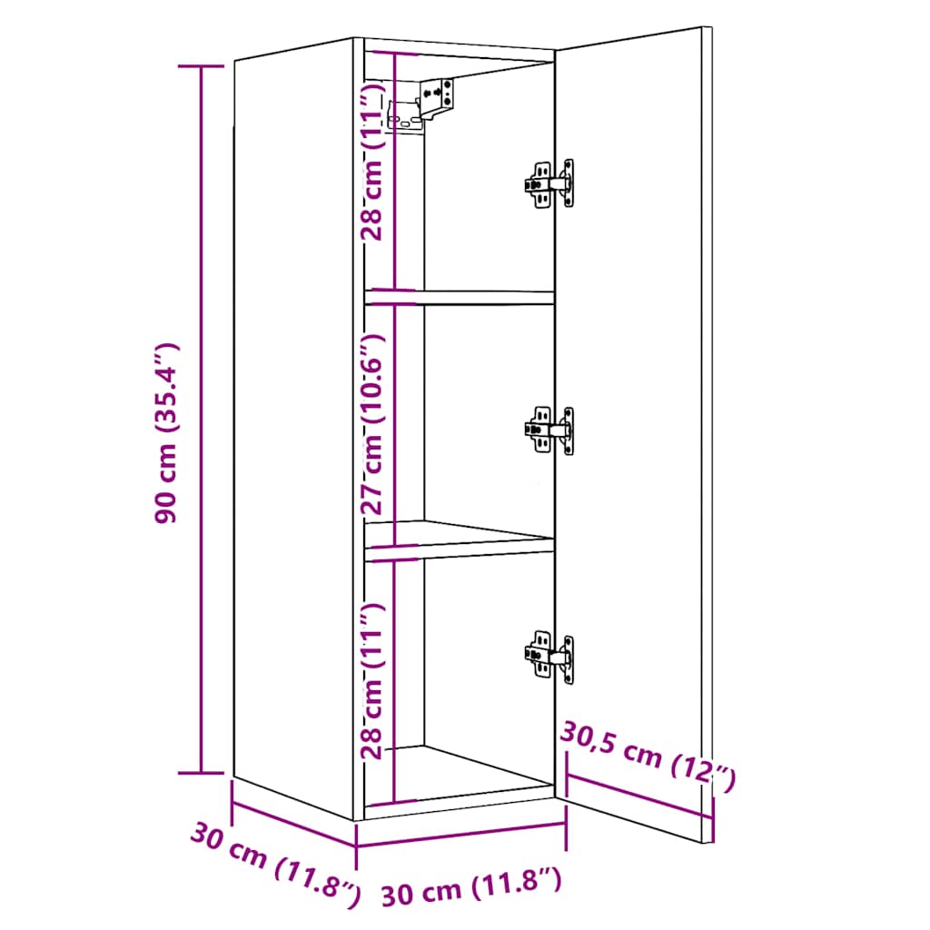 tv-skabe 2 stk. 30,5x30x90 cm konstrueret træ antikt træ