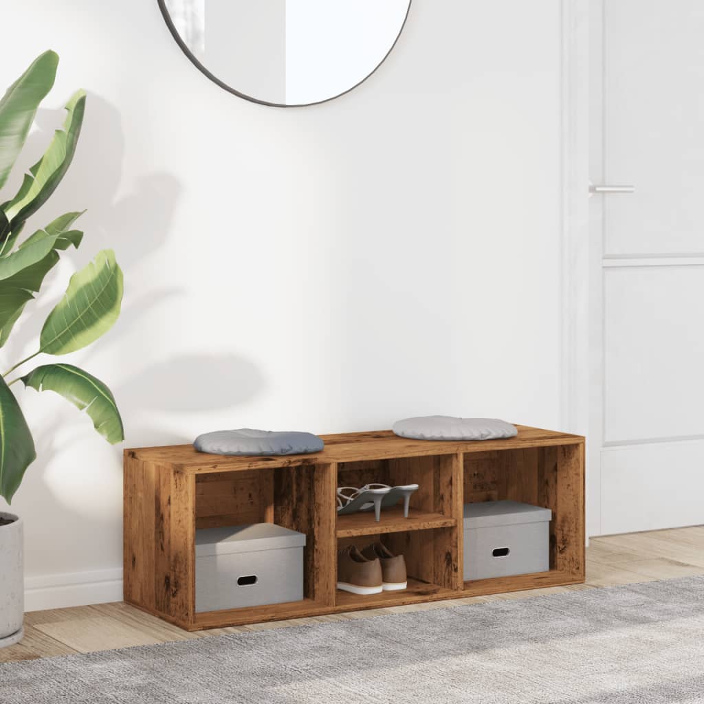 skobænk 105x35x35 cm konstrueret træ antikt trælook