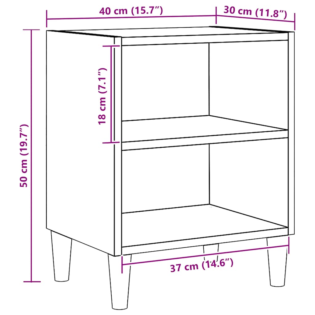 sengeborde 2 stk. 40x30x50 cm konstrueret træ egetræ