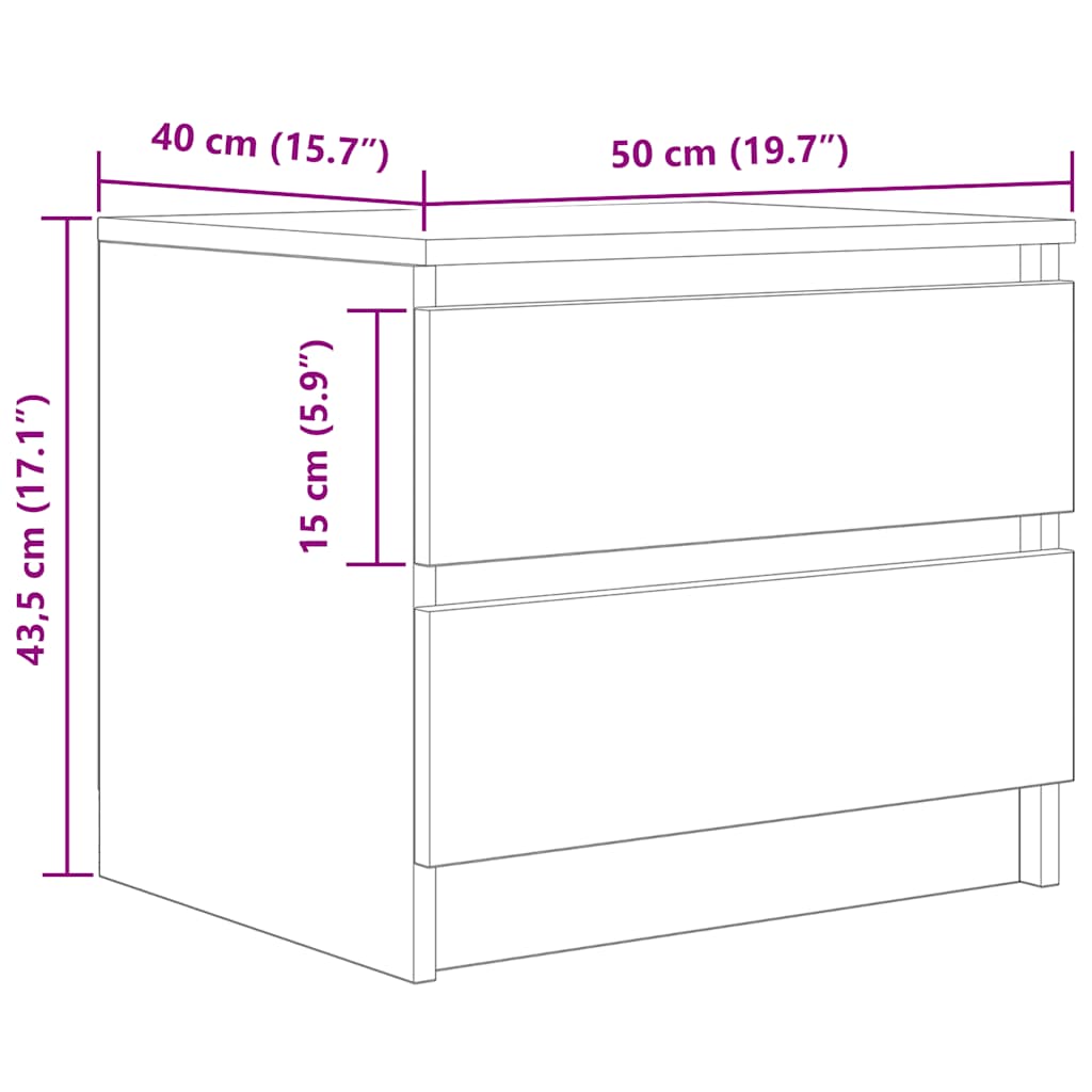sengebord 40x40x50 cm konstrueret træ kunsteg