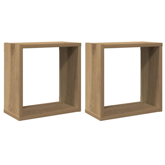 væghylder 2 stk. 30x15x30 cm kubeformet konstrueret træ kunsteg