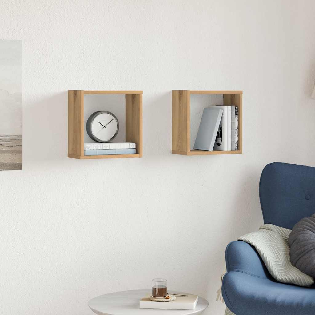 væghylder 2 stk. 30x15x30 cm kubeformet konstrueret træ kunsteg
