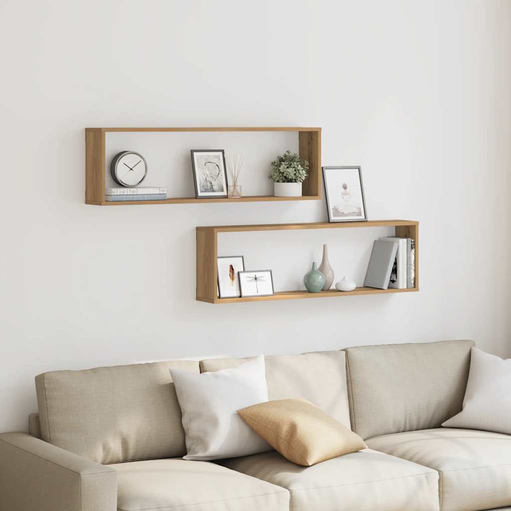 væghylder 2 stk. 100x15x30cm kubeformet konstrueret træ kunsteg