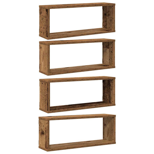 væghylder 4 stk. 60x15x23 cm kubeformet konstrueret træ sort