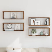 væghylder 4 stk. 60x15x23 cm kubeformet konstrueret træ sort