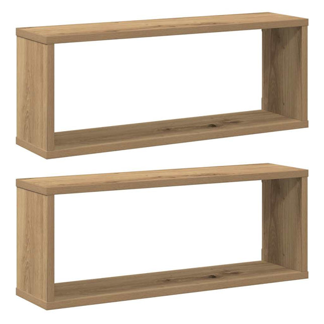 væghylder 2 stk. 60x15x30 cm kubeformet konstrueret træ kunsteg