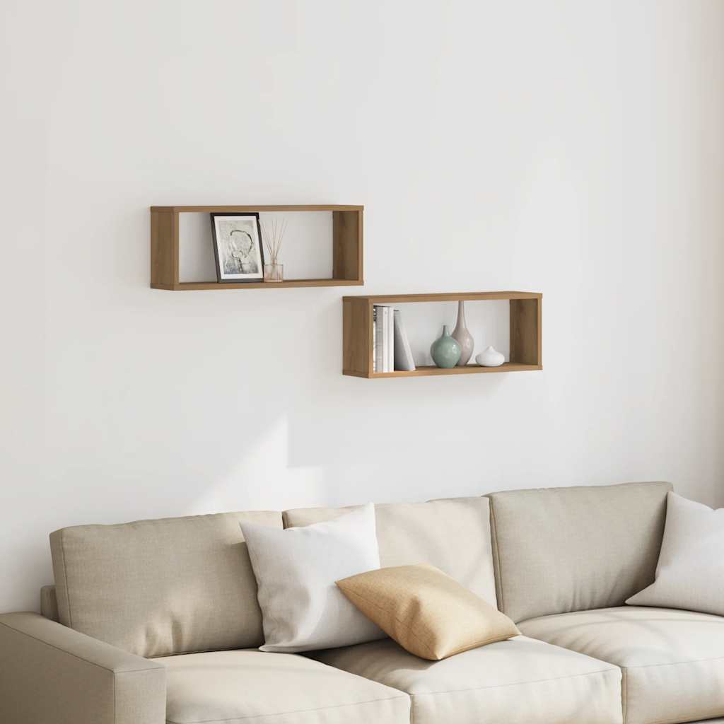 væghylder 2 stk. 60x15x30 cm kubeformet konstrueret træ kunsteg