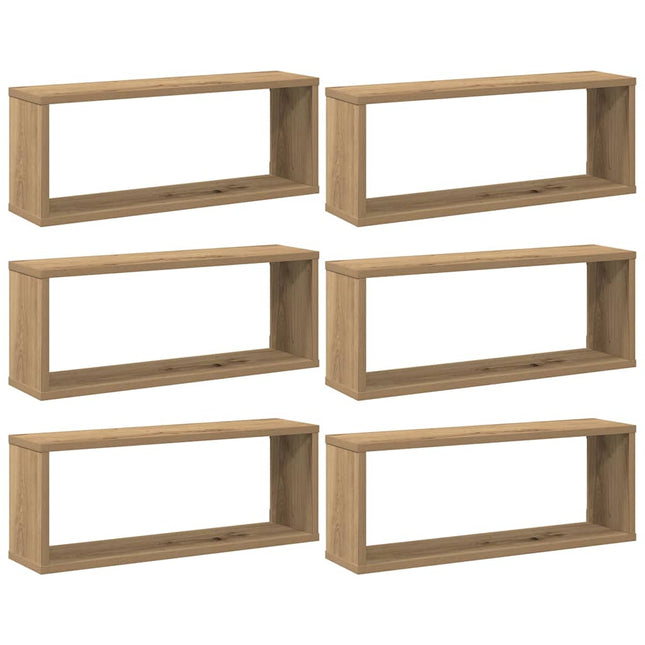 væghylder 6 stk. 60x15x30 cm kubeformet konstrueret træ kunsteg