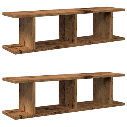væghængte 2 stk. 75x18x20 cm konstrueret træ antikt træ