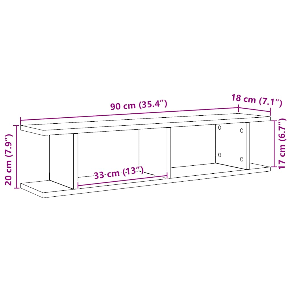 væghylder 2 stk. 90x18x20 cm konstrueret træ kunsteg