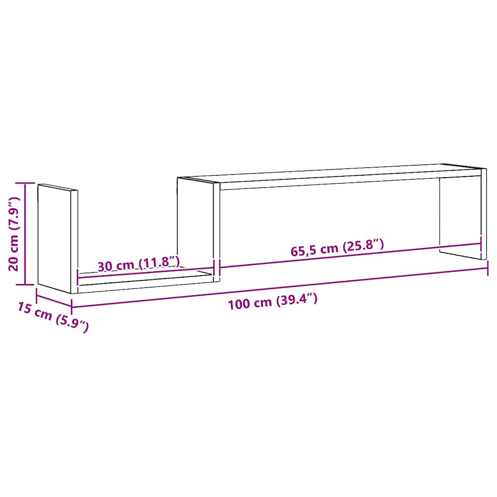 væghylder 2 stk. 100x15x20 cm konstrueret træ antikt træ