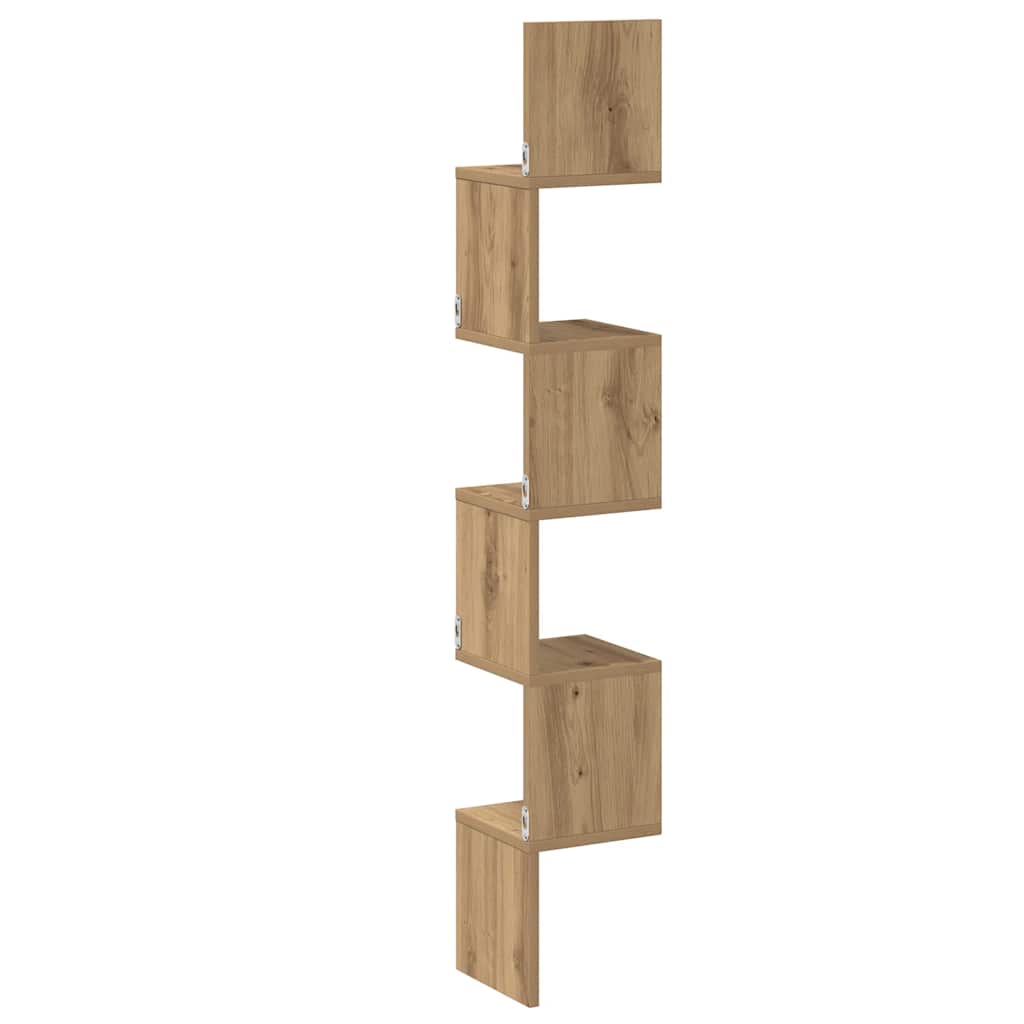 væghængt hjørnehylde 20x20x127,5 cm konstrueret træ kunsteg