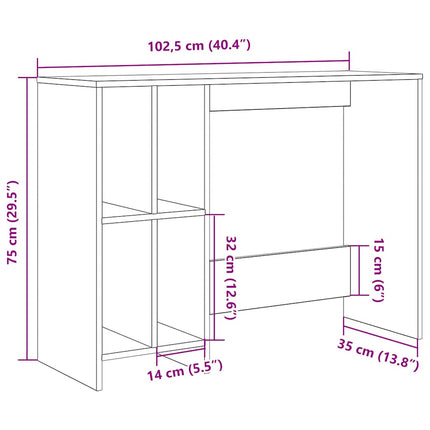 skrivebord 102,5x35x75 cm konstrueret træ antikt træ