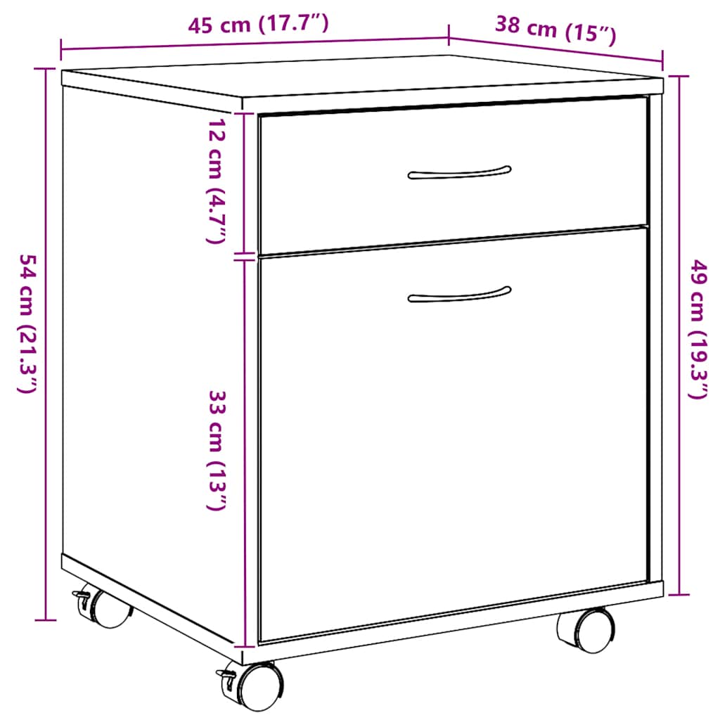 rullebord 45x38x54 cm konstrueret træ kunsteg