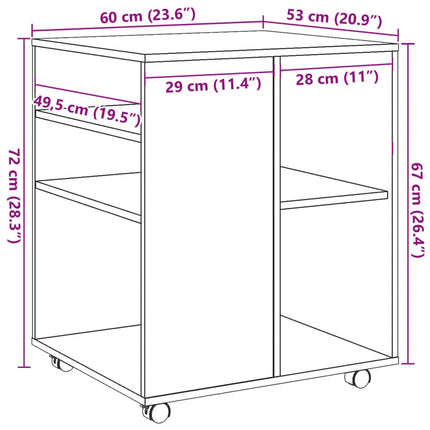 rulleskab 60x53x72 cm konstrueret træ gammelt træ-look