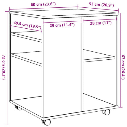 rullebord 60x53x72 cm konstrueret træ kunsteg