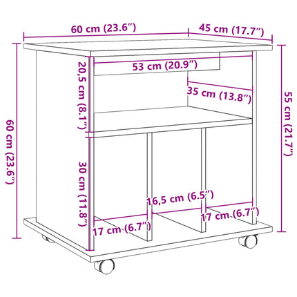 rulleskab 60x45x60 cm konstrueret træ antikt træ