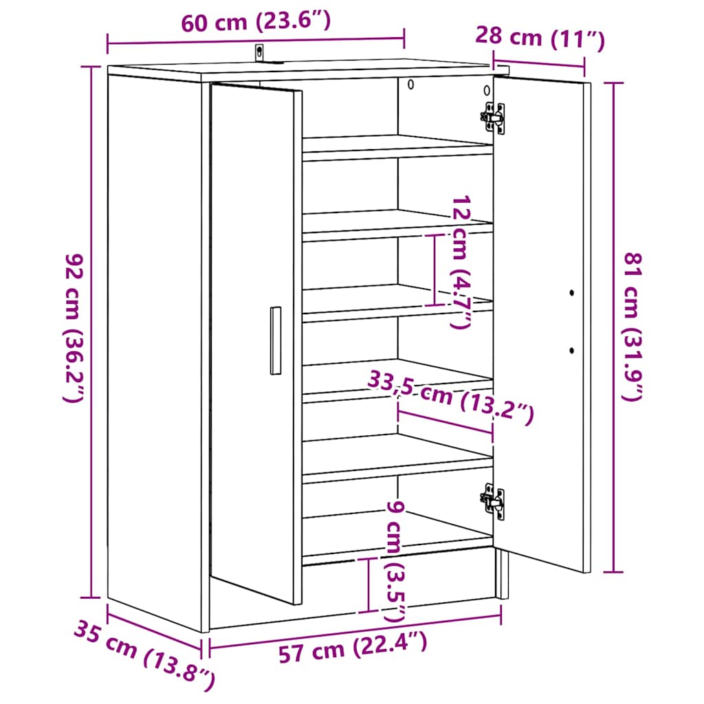 skoskab 60x35x92 cm konstrueret træ antikt eg