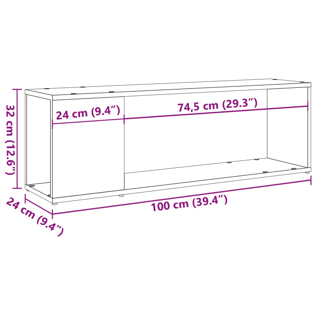 tv-bord 100x24x32 cm konstrueret træ antikt trælook