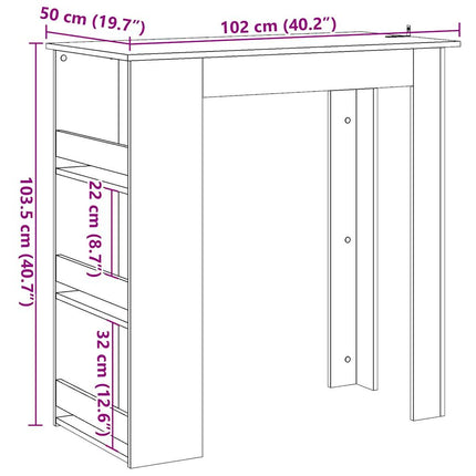 barbord med opbevaringsstativ 102x50x103,5 cm kunsteg