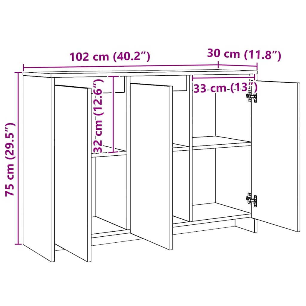 skænk 102x33x75 cm konstrueret træ kunsteg