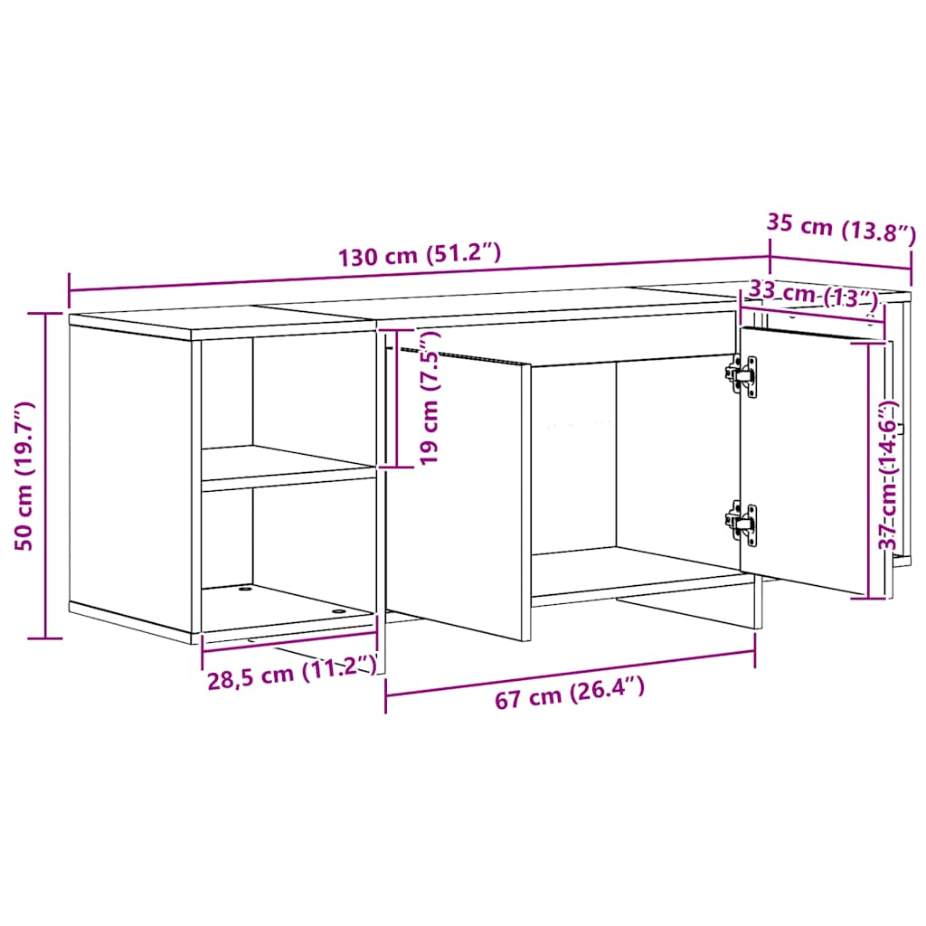 tv-bord 130x35x50 cm konstrueret træ kunsteg