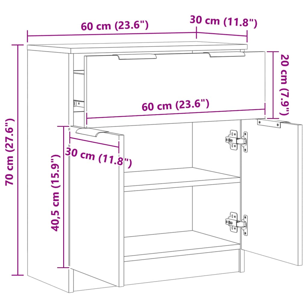 skænk 60x30x70 cm konstrueret træ kunsteg