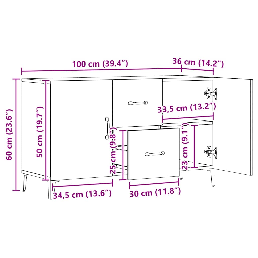 skænk 100x36x60 cm konstrueret træ kunsteg
