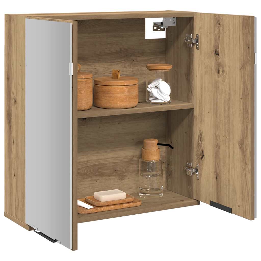 badeværelsesskab med spejl 64x20x66,5cm konstrueret træ kunsteg