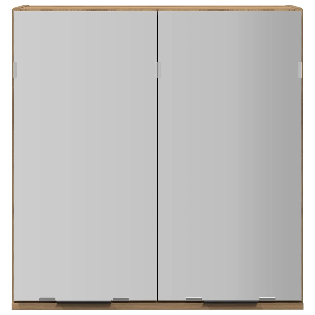 badeværelsesskab med spejl 64x20x66,5cm konstrueret træ kunsteg