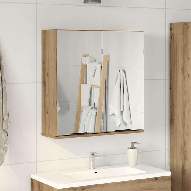 badeværelsesskab med spejl 64x20x66,5cm konstrueret træ kunsteg